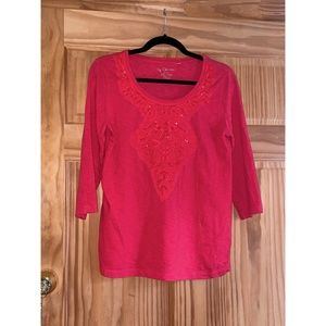 Chico's Exclusive of Decoration 100% Cotton Red Sequin Top, Size S